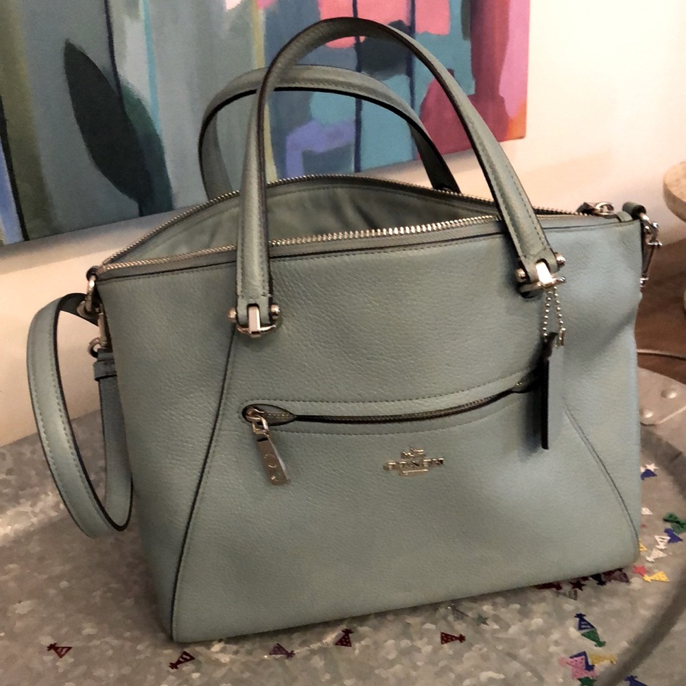 Coach, pebble leather handbag. Grey blue.